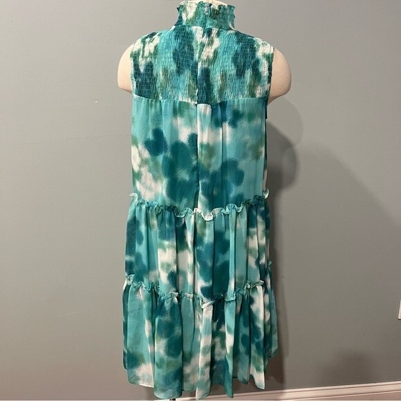 NWT Taylor Tie-Dye Smocked Bodice Mock Neckline Sleeveless Trapeze Dress Size M - Picture 7 of 13